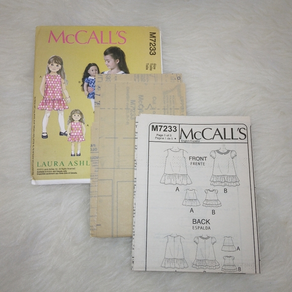 MCCALL'S  M7233 Sz 6-8 Laura Ashley dress for girls and American Girl Do… - Picture 3 of 5